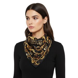 Versace Jeans Couture Black/Gold Silk Print Square Scarf